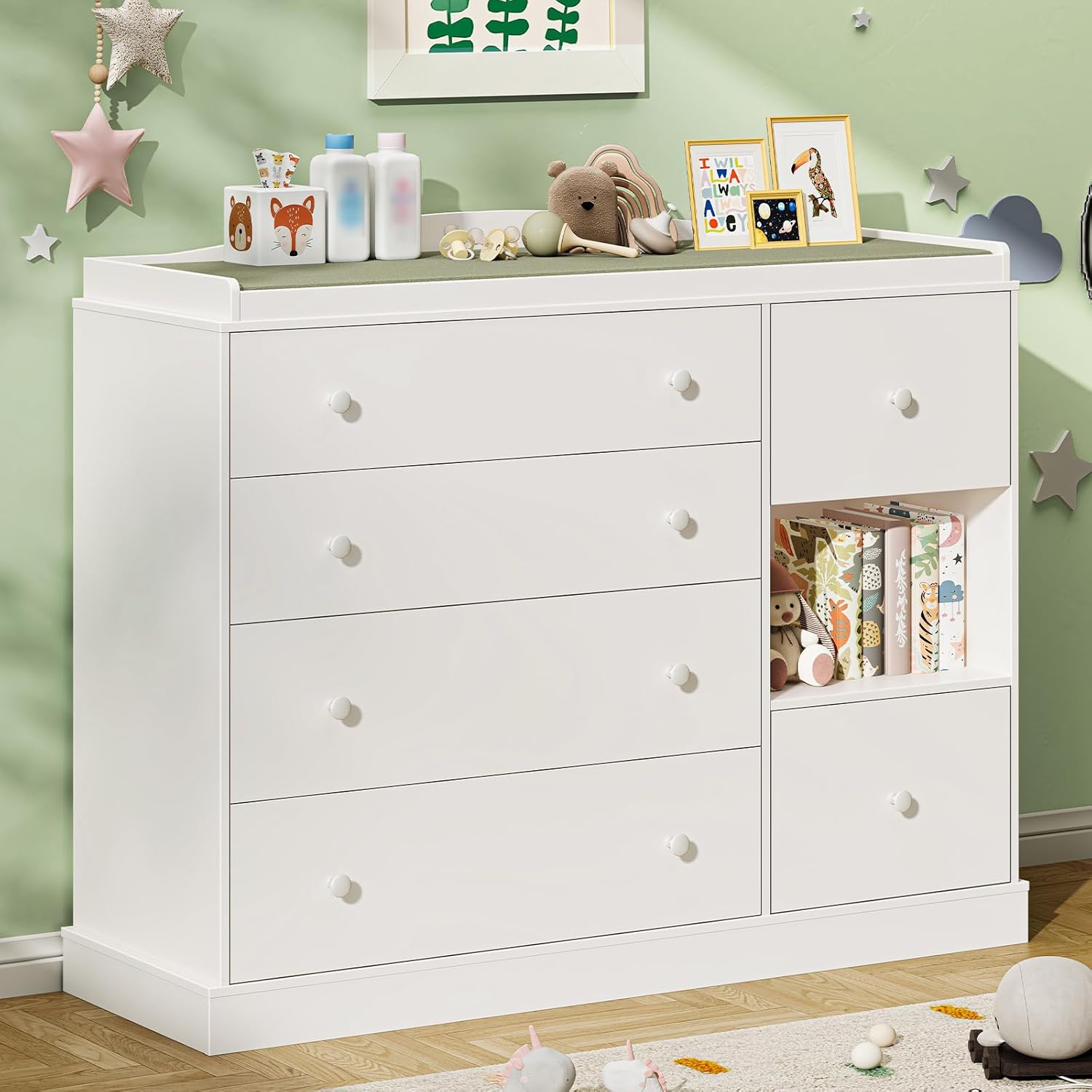 Baby Nursery Dresser Changing Table - Kids Dresser Cabinet with Shelf, Changing