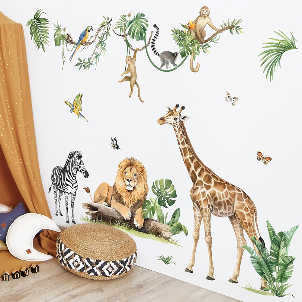 Baby Nursery Set Furniture - Large Jungle Animal Tropical Leaves Wall