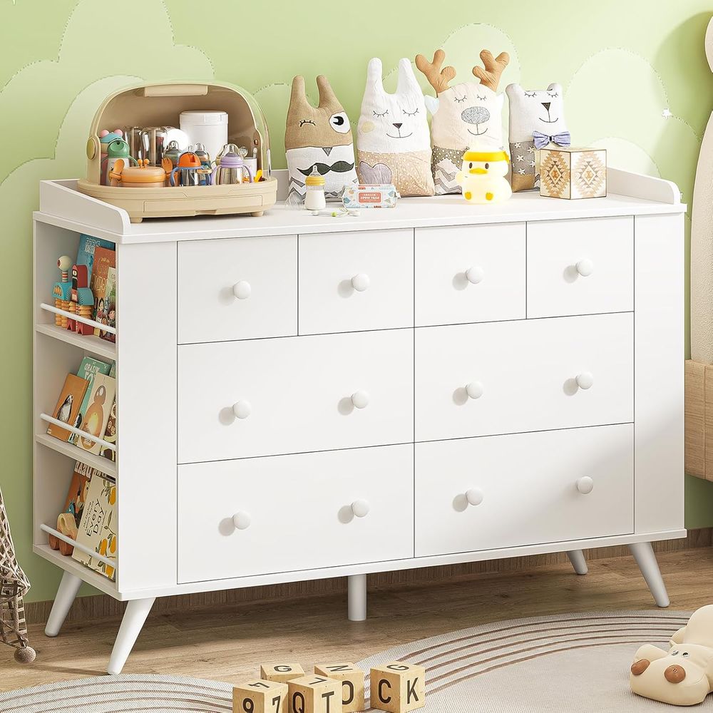 Baby Nursery Dresser Changing Table - Children's 8-Drawer Dresser, Nursery with Changing