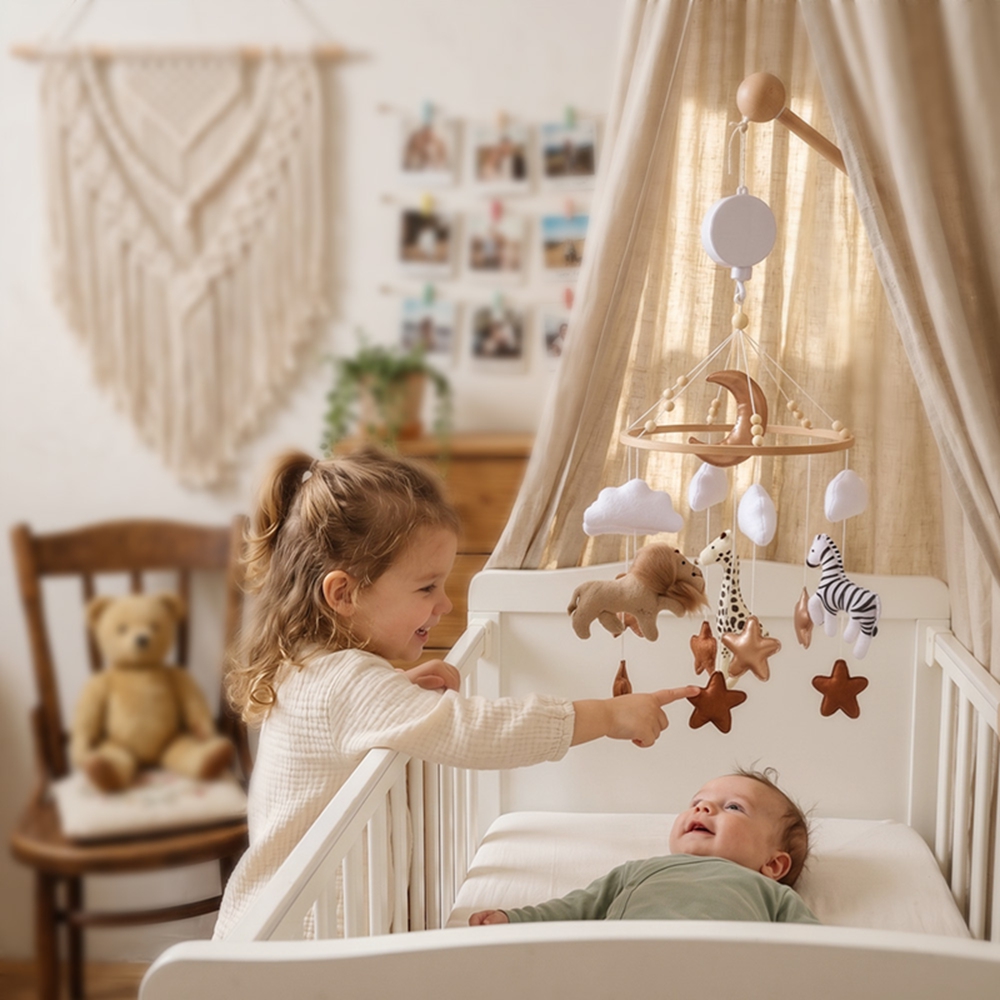 Baby Nursery Games - Wooden Bed Bell Baby Crib Mobile
