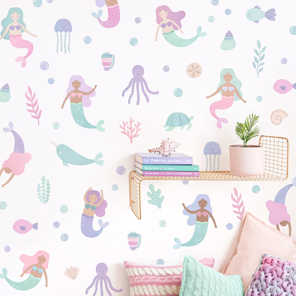 Baby Nursery Set Furniture - Watercolor Mermaid Wall Stickers Bedroom Kitchen