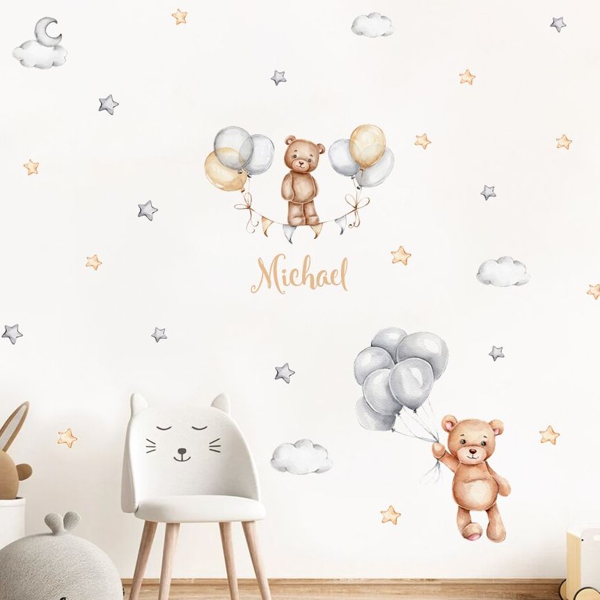 Baby Nursery Set Furniture - Custom Baby Name Bear Balloons Flags
