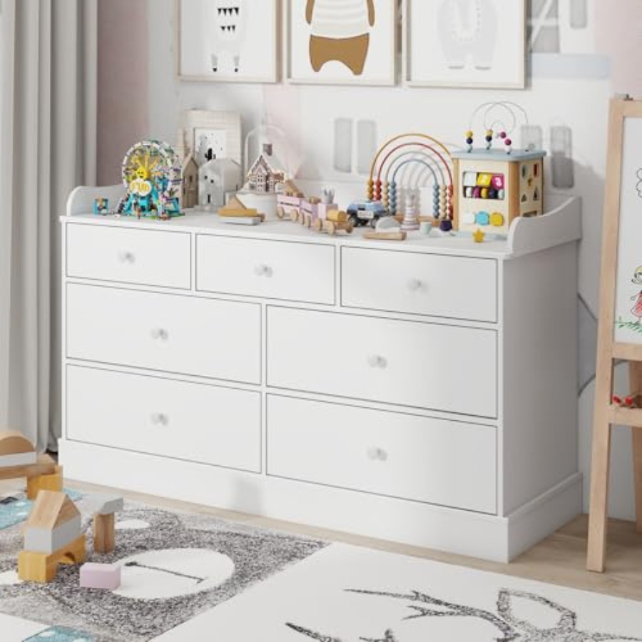 Baby Nursery Dresser Changing Table - Dresser Cabinet with 7 Drawers, Changing