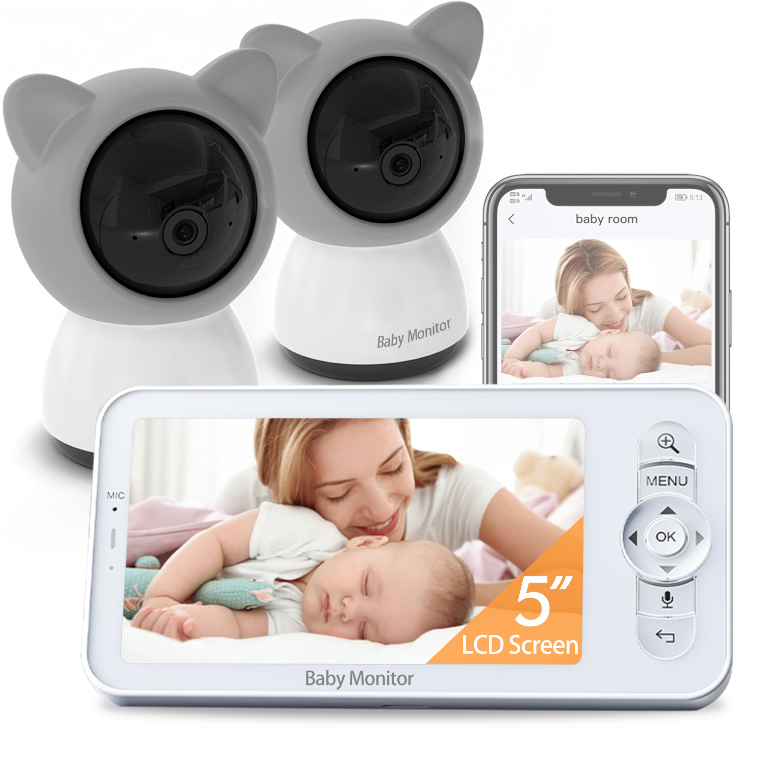 Baby Monitor Split Screen - Babystar 5-inch LCD baby monitor with