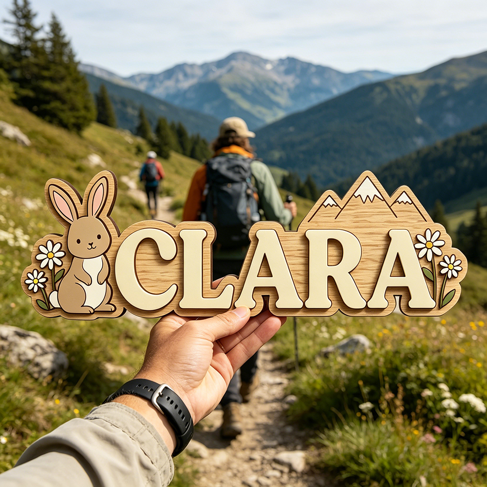 Baby Nursery Mountain Theme - Whimsical Rabbit & Daisy Custom Name