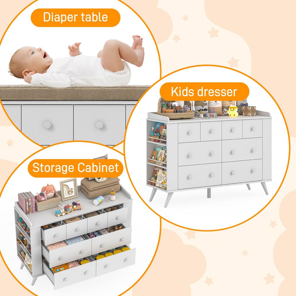 Kids Dresser Cabinet with 8 Dr - Baby Nursery Dresser Changing Table avis et prix