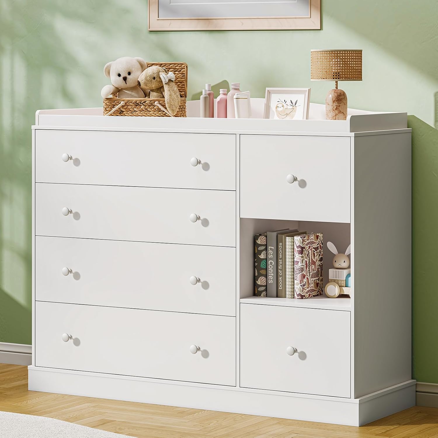 Kids Dresser Cabinet with Shel - Baby Nursery Dresser Changing Table avis et prix