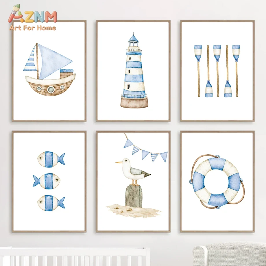 Sailboat Lighthouse Fish Nauti - Baby Nursery Home avis et prix