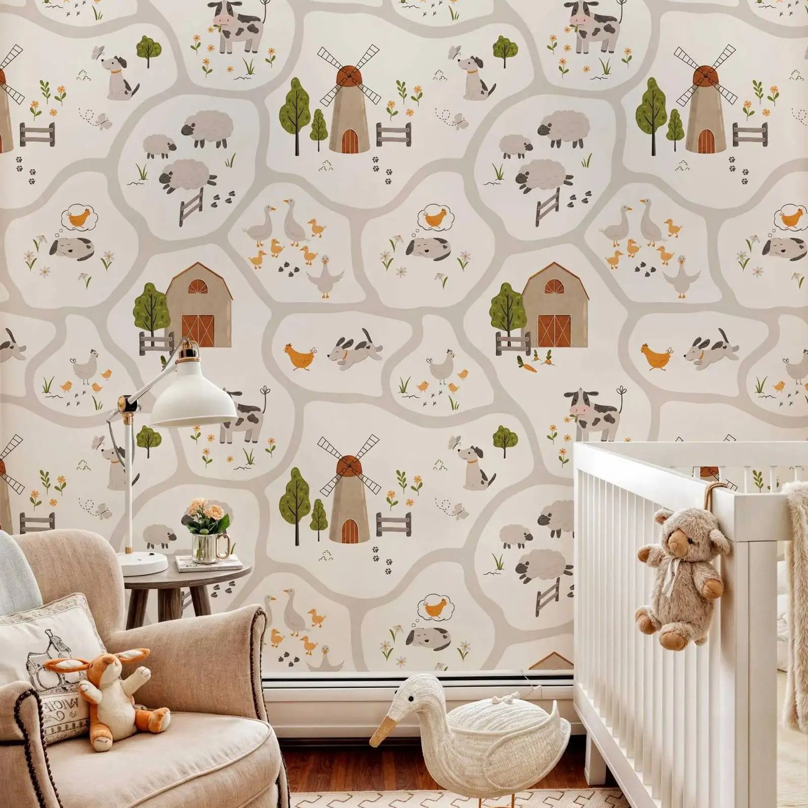 Cute Farm Animals Kids Wallpap - Baby Nursery Water avis et prix