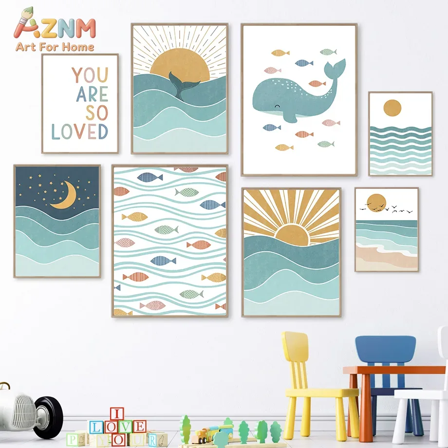 AZNM Boho Ocean Canvas Wall Ar - Baby Nursery Ocean avis et prix