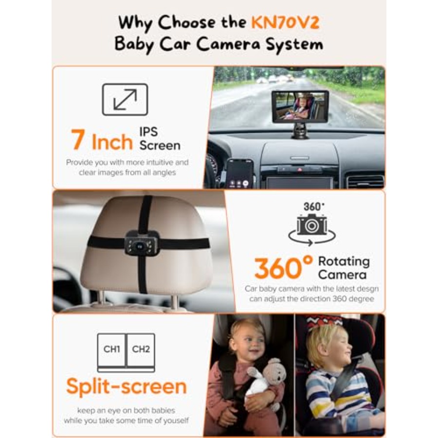Baby Car Camera for 2 - 7 Inch - Baby Monitor Split Screen avis et prix
