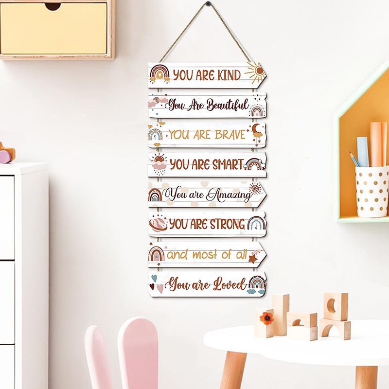Rainbow Wooden Hanging Sign In - Baby Nursery Quotes avis et prix
