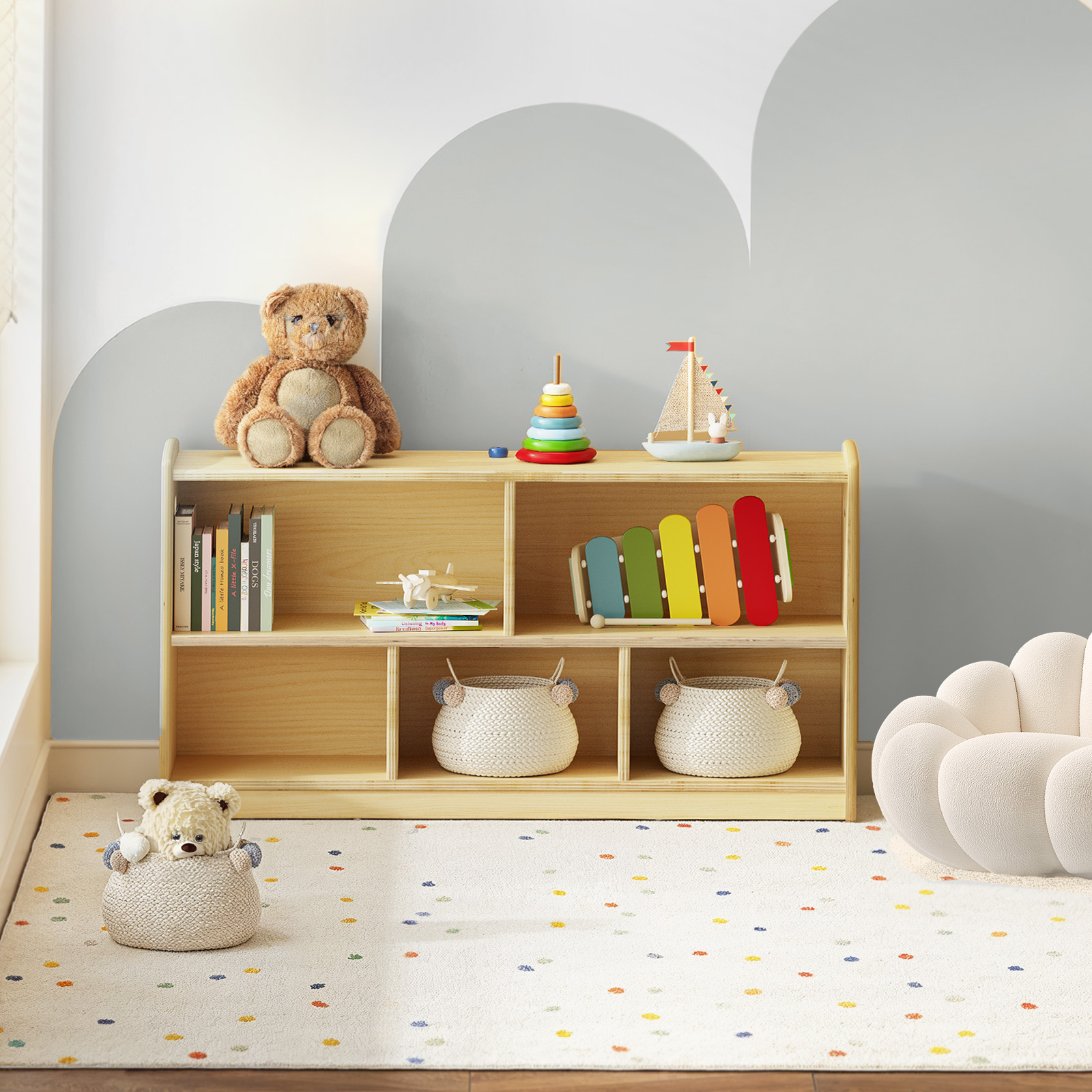 2-Tier Wood Montessori Cabinet - Baby Bookshelf Small avis et prix