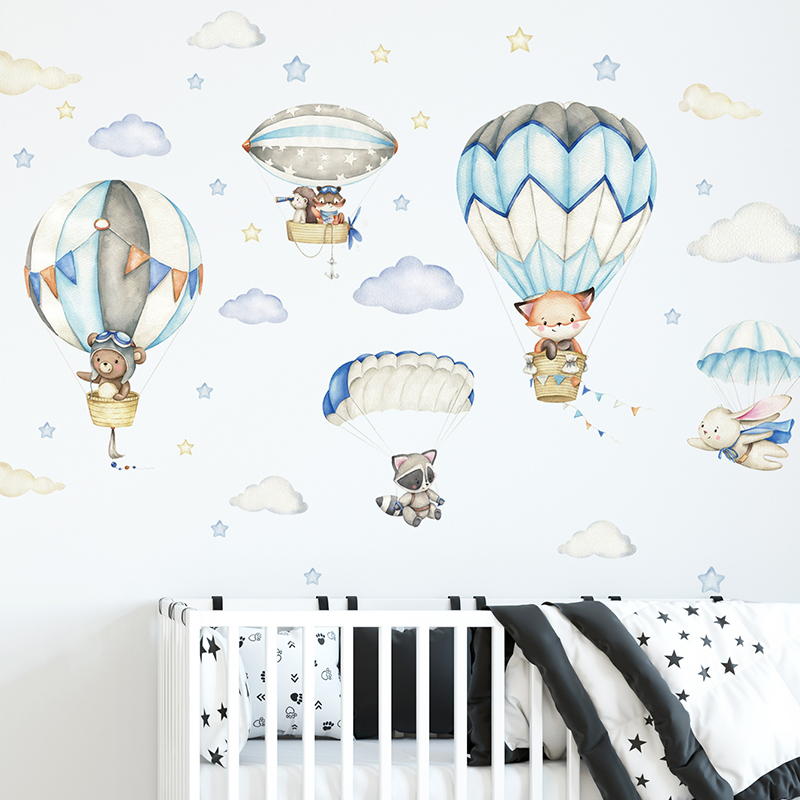 Cartoon Cute Animals Hot Air B - Baby Nursery Home avis et prix