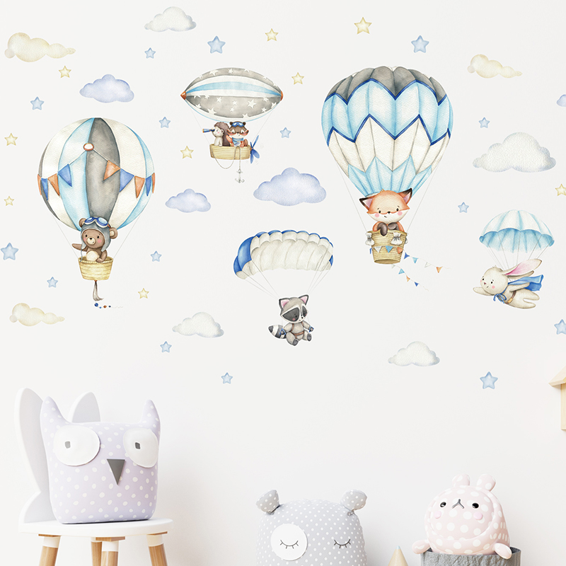 Cartoon Cute Animals Hot Air B - Baby Nursery Home avis et prix