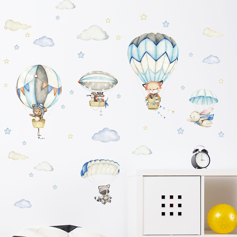 Cartoon Cute Animals Hot Air B - Baby Nursery Home avis et prix