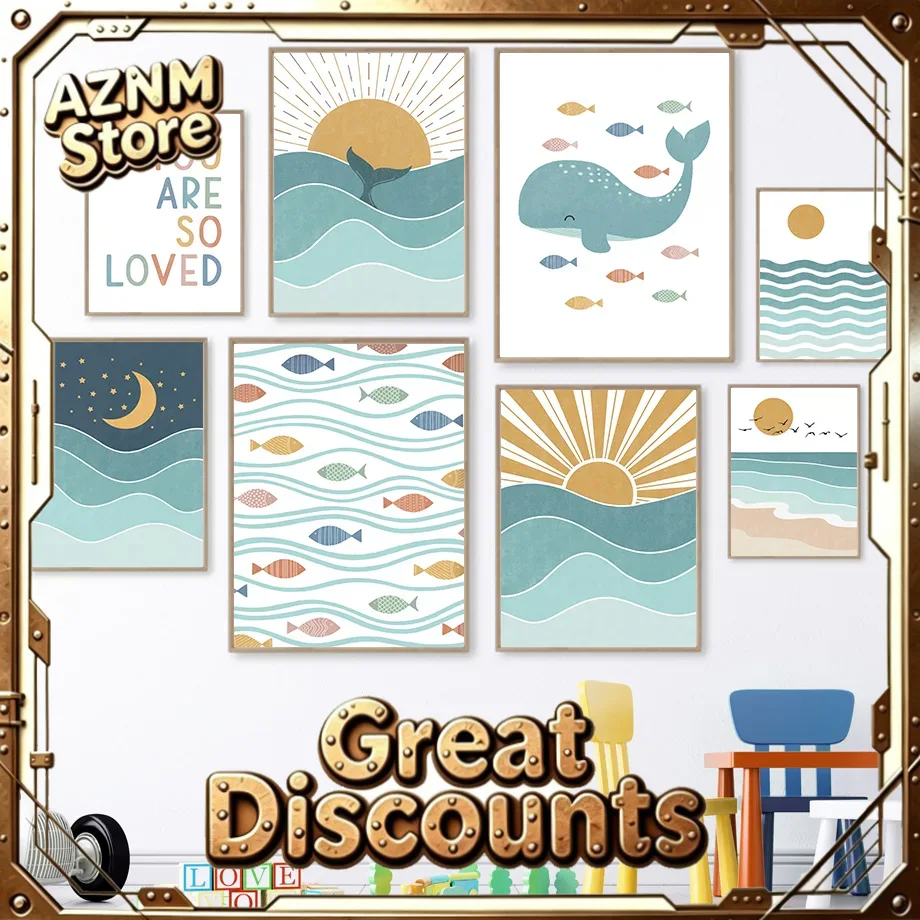 Fish Whale Seagull Sunrise Sun - Baby Nursery Quotes avis et prix