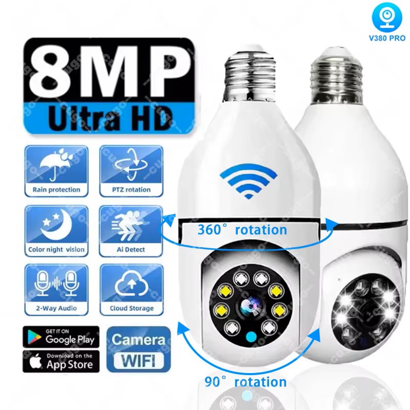 8MP E27 Bulb Surveillance Came - Baby Monitor Split Screen avis et prix