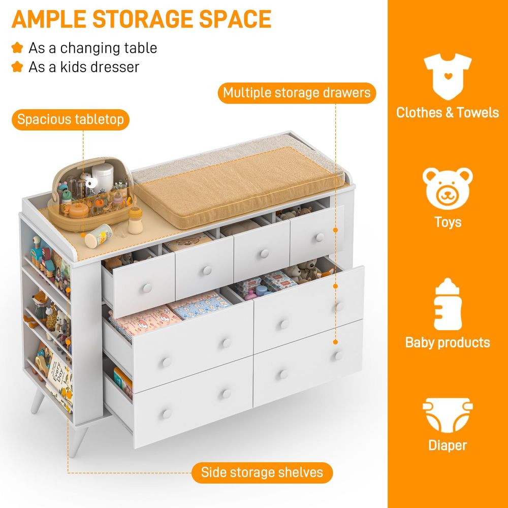 Kids Dresser Cabinet with 8 Dr - Baby Nursery Dresser Changing Table avis et prix