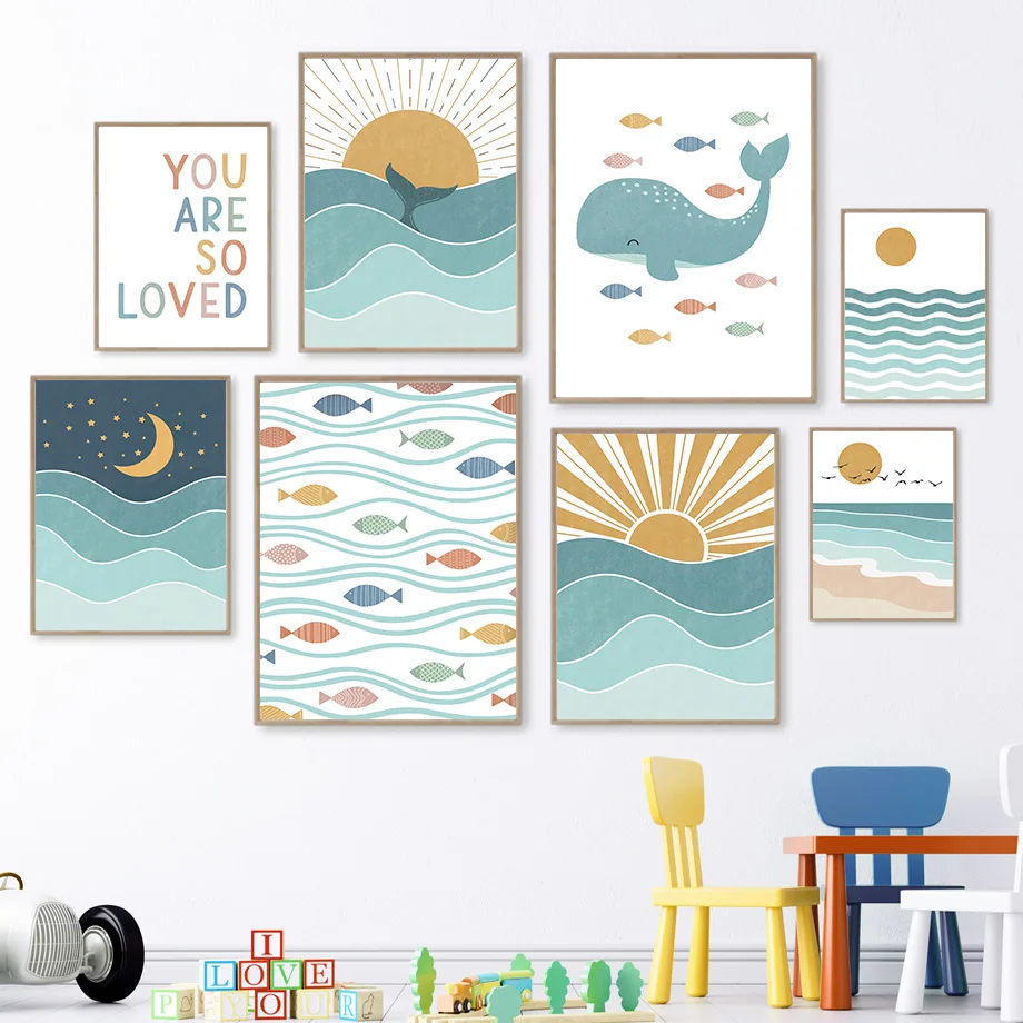 1pc frameless Fish Whale Seagu - Baby Nursery Ocean avis et prix