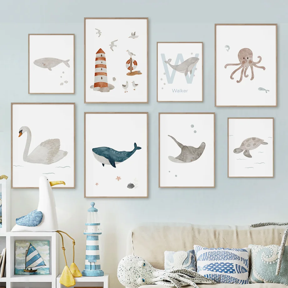 Custom Name Whale Octopus Turt - Baby Nursery Ocean avis et prix